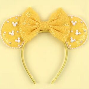 ✨ NWOT - Yellow Sequin Minnie Mouse Ears Headband – Pearl Mickey Accents ✨